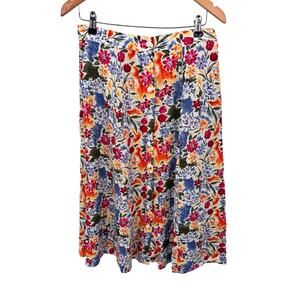 Vintage Cottagecore Spring Midi Skirt Medium White Rayon Flower‎ Print